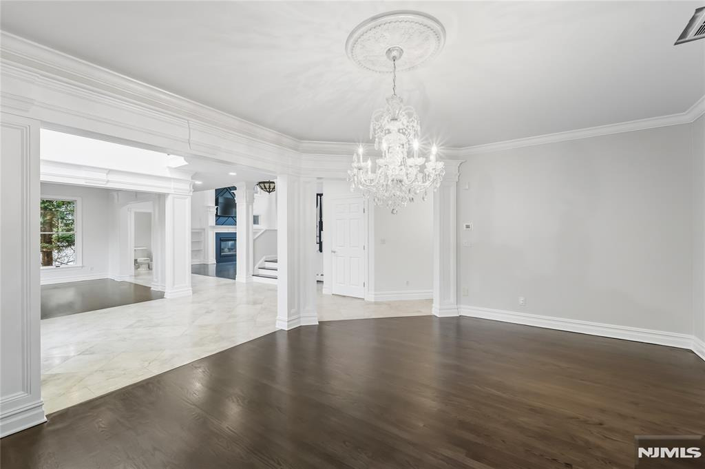 Before — Before and after virtual staging of a formal living and dining room with full seating and dining furnishings